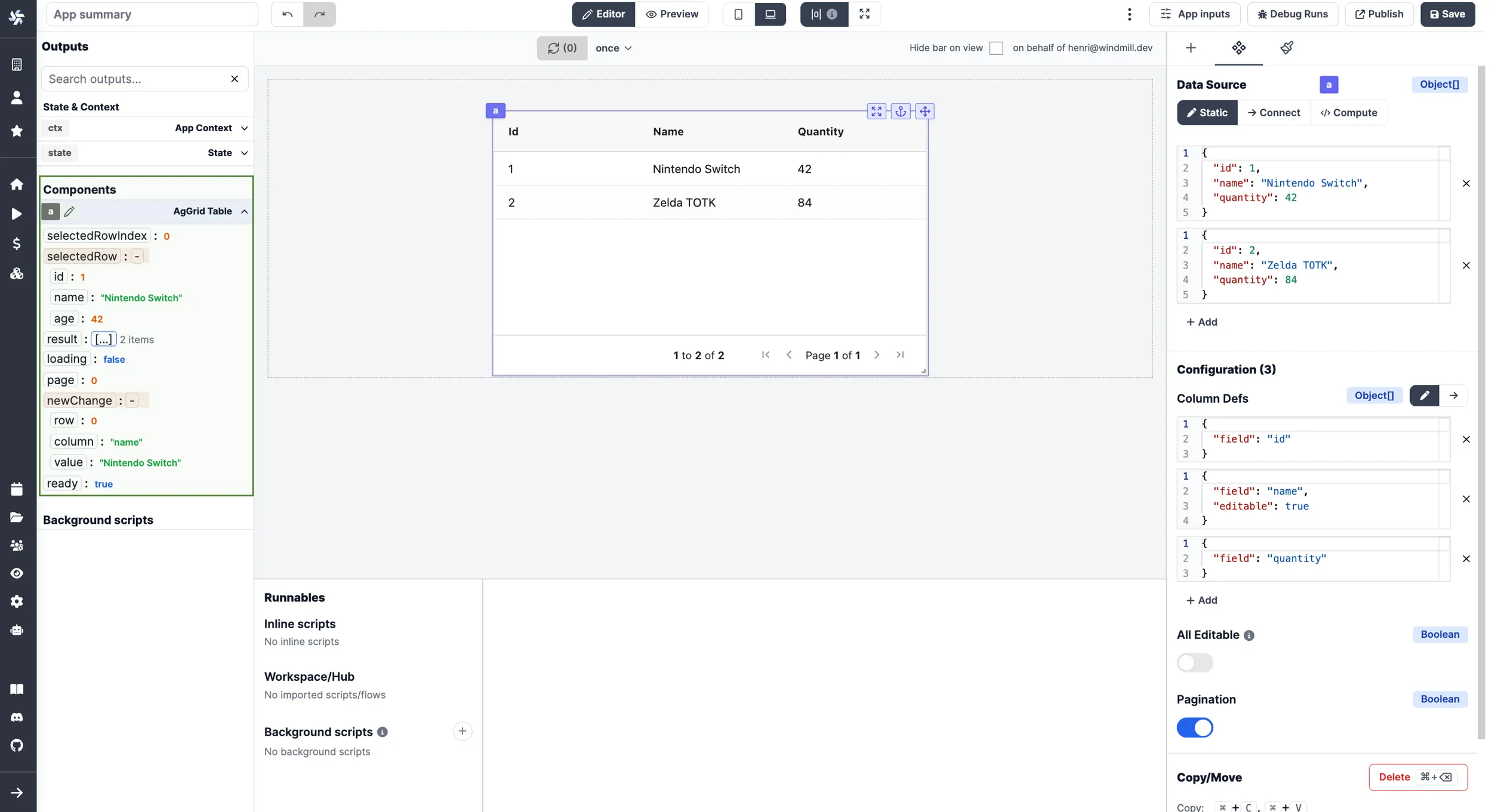 Aggrid component state