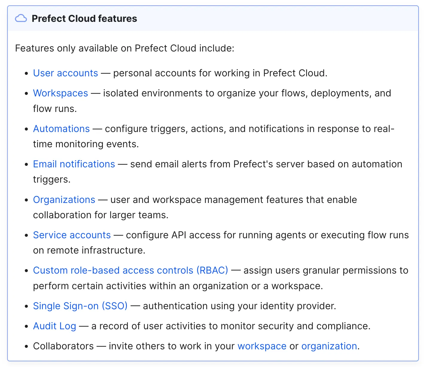 Prefect cloud features